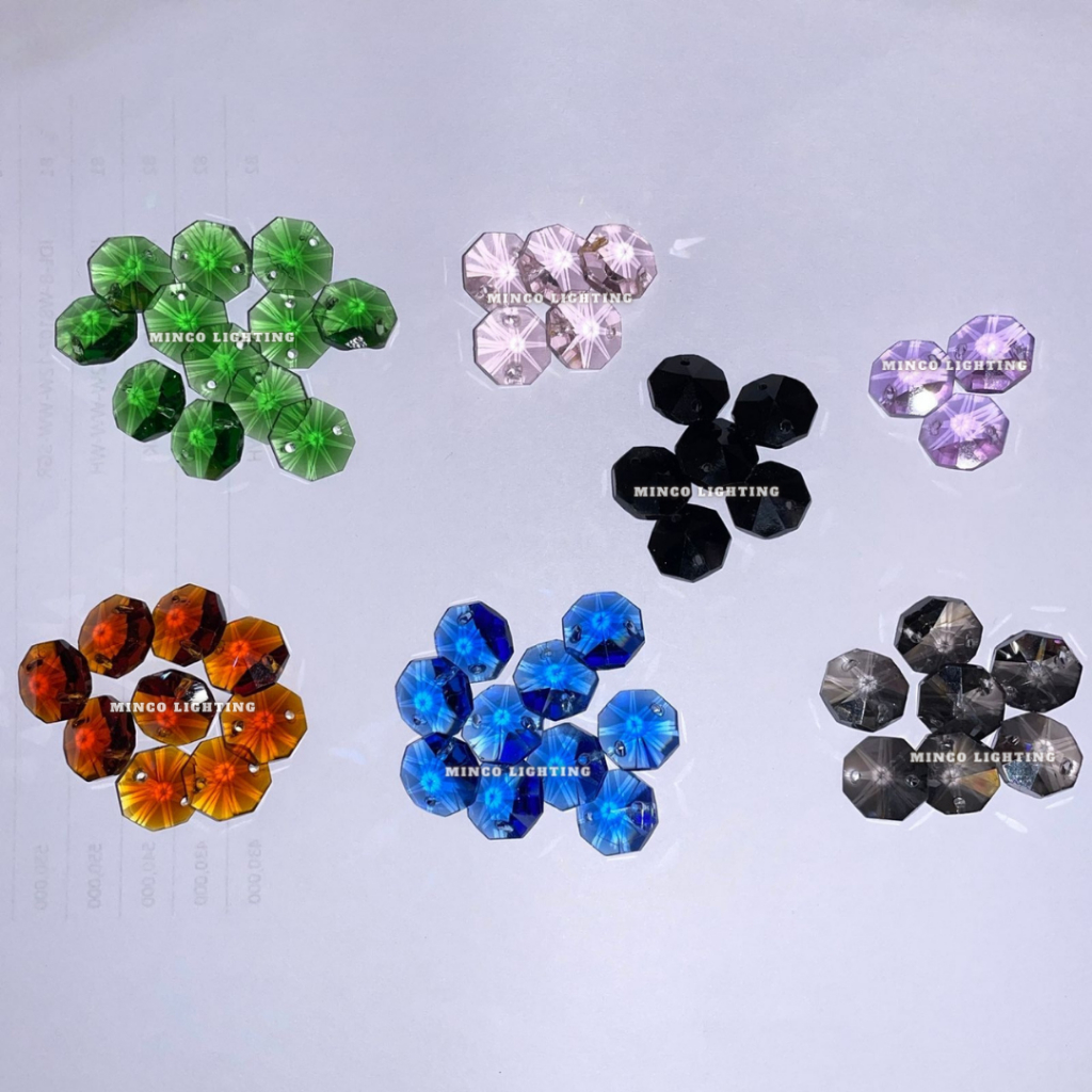 Lampu hias kristal dekorasi oktagon kaca warna 14mm