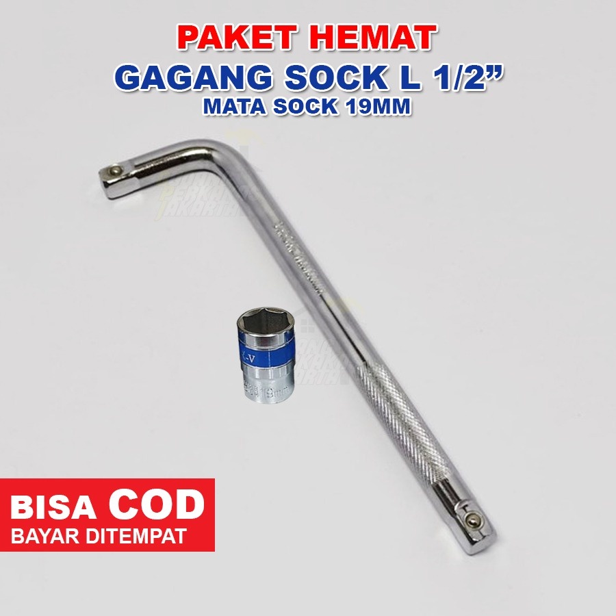 Paket Gagang Kunci Sock Sok ½"Inch+Mata Sock Shock19mm22mm/KunciCVT/Kunci Kanvas Ganda/Gagang Sock L