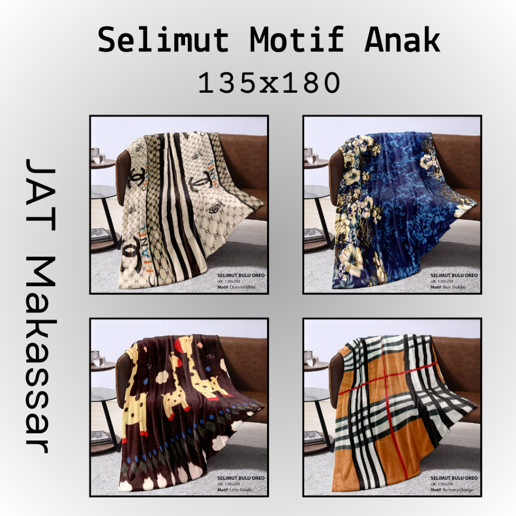 SELIMUT BULU ANAK MOTIF KARAKTER - SELIMUT LEMBUT OREO UKURAN 135x200