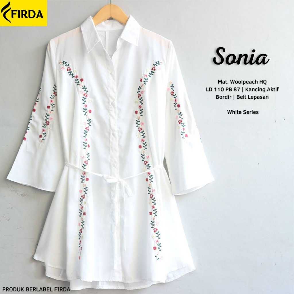 Blouse Putih Jumbo Motif Bordir Bunga Atasan Kemeja Wanita Muslimah Lengan Panjang SONIA Blus