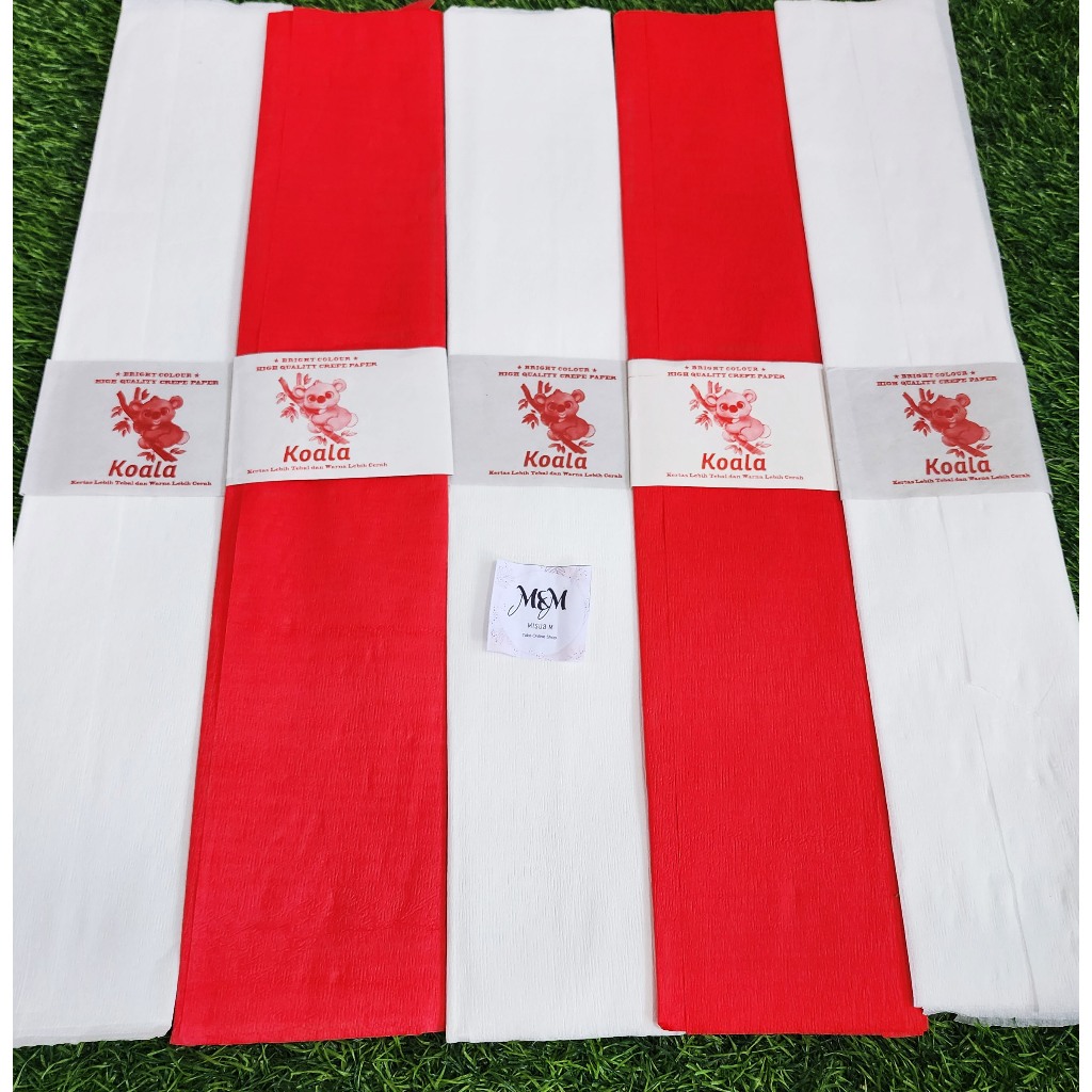 

KERTAS CREPE KOALA MERAH PUTIH KERTAS TEBAL DAN WARNA LEBIH CERAH/ DEKORASI 17 AGUSTUS / HUT RI