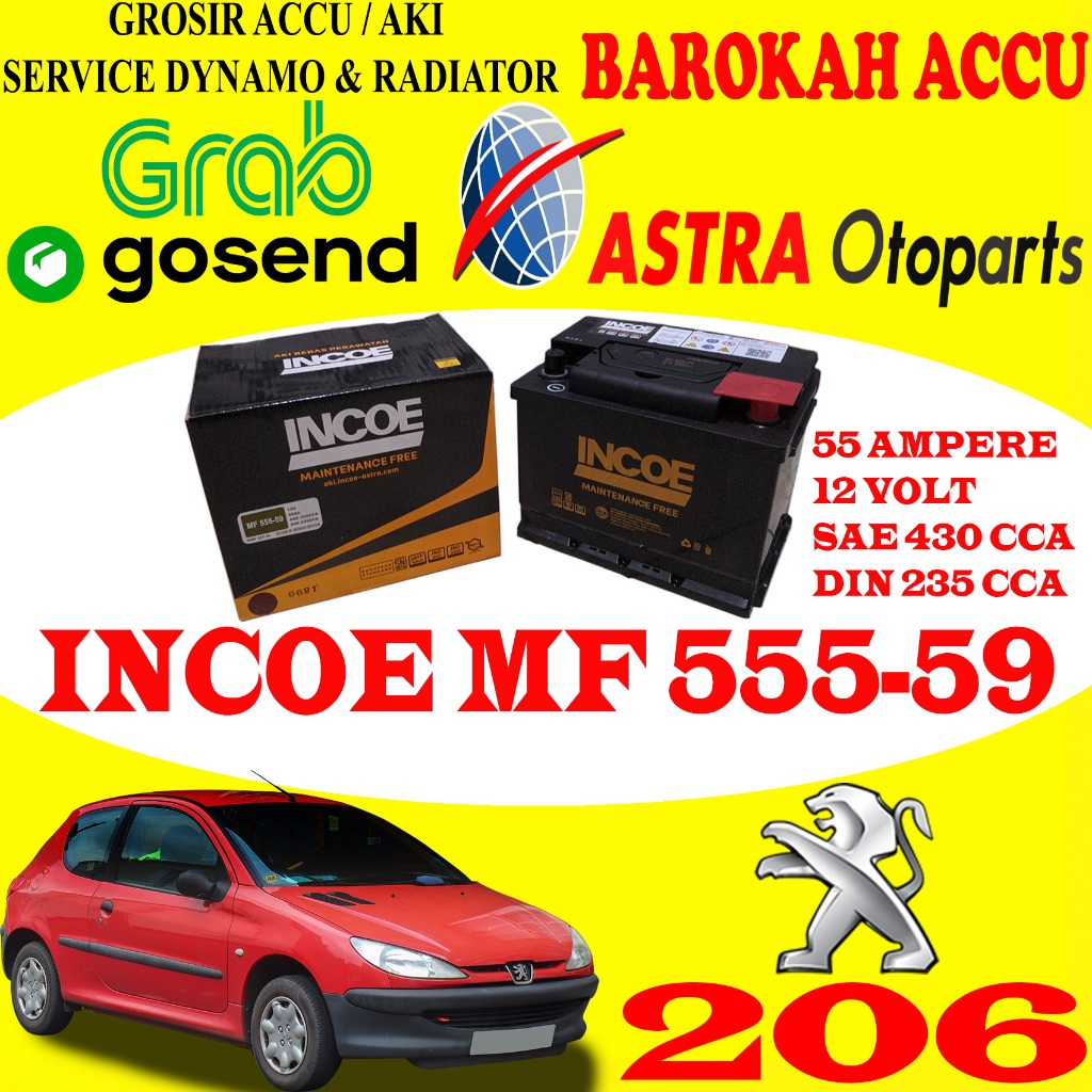 AKI MOBIL PEUGEOT 206 INCOE MF 555-59 / 55559 , 55 AH ASTRA OTOPARTS