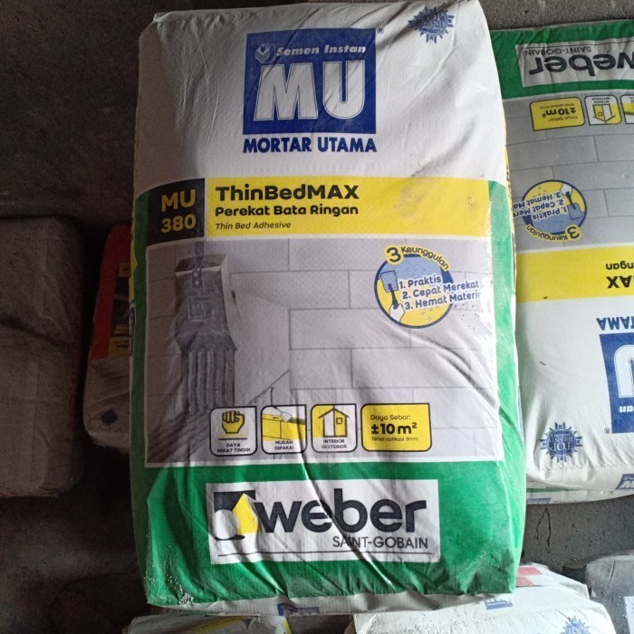 Perekat Herbel Bata Ringan Mortar Utama MU-380 40kg Perekat bata ringan MU380 / Lem Hebel NEW