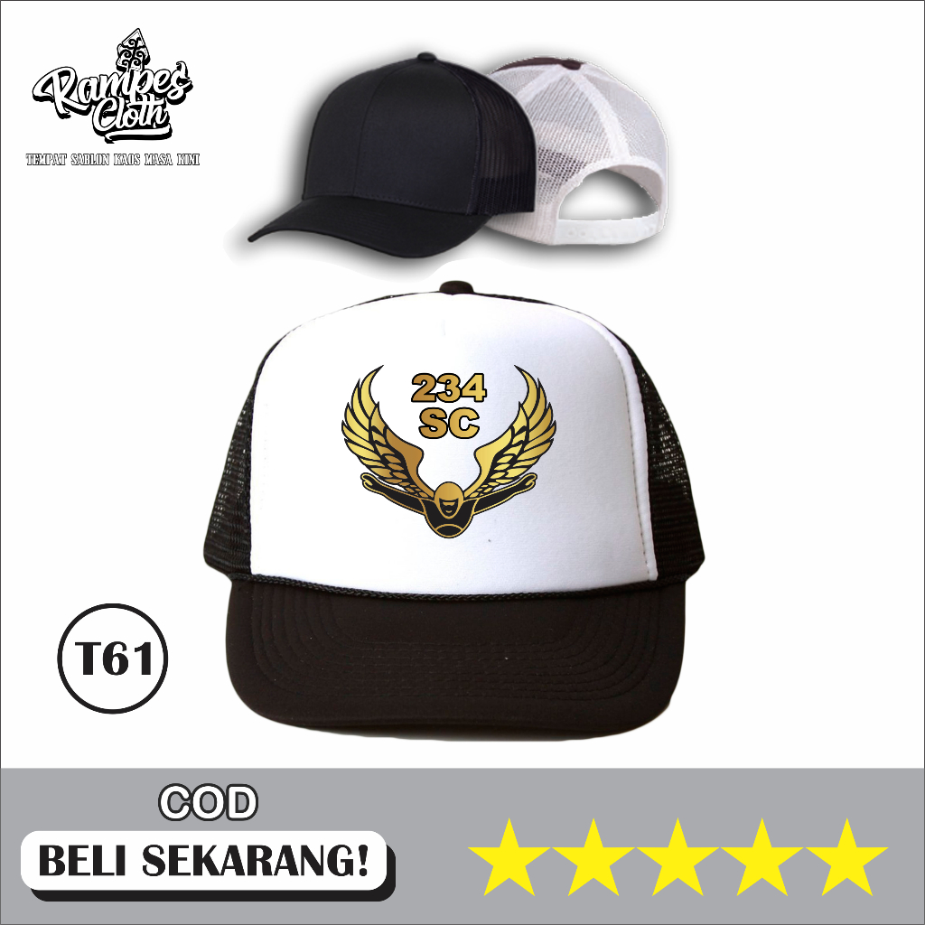 TOPI TRUCKER PRIA DESAIN SC234 GOLD LOGO - TOPI JARING DISTRO KUALITAS PREMIUM T61