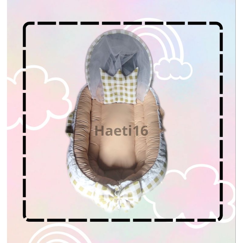 Baby Nest Kasur Baby Bayi Oval Perahu Lonjong Bulat Kelambu Free Bantal Anti Peang Motif Cowok Cewek