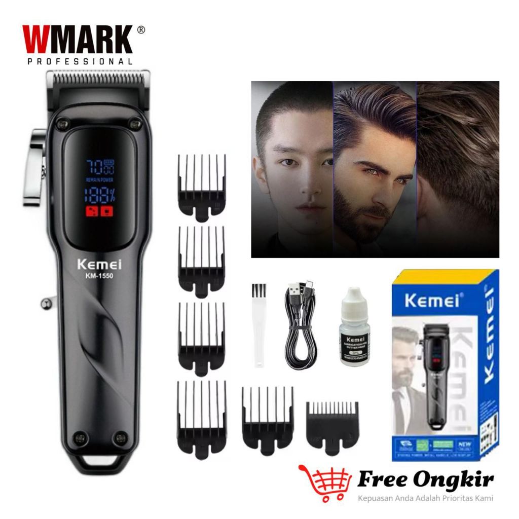 Alat Cukur Rambut Kemei KM-1550 Professional Hair Clipper Charging USB Tipe C Display LED Mesin Cuku
