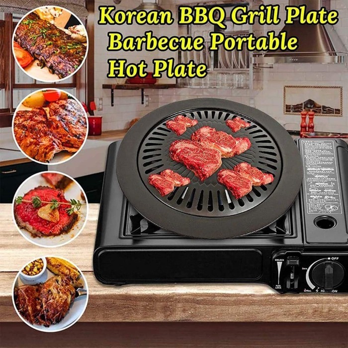 Alat Panggangan BBQ Grill Pan Korean Wajan Bulat Anti Lengket 32Cm Serbaguna Alat Pemanggang Daging 