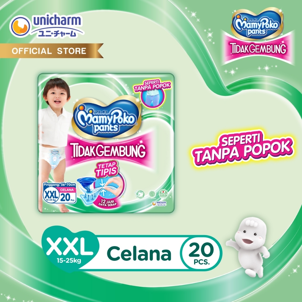 MamyPoko Pants X-tra Kering Slim XXL 20 / Mamypoko Xtra Slim Tidak Gembung XXL / Mamypoko Hijau XXL