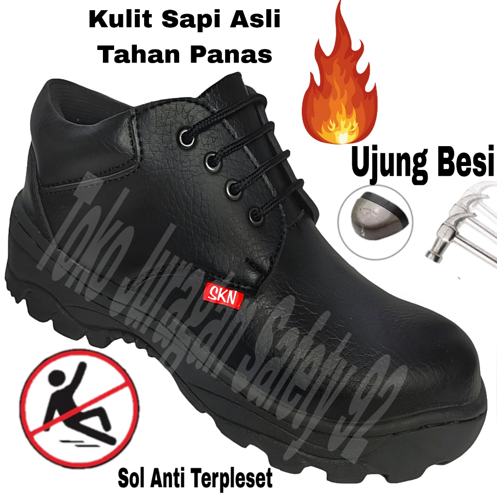 Sepatu Safety Pria Wanita Kulit Asli Skn Ujung Besi Safety Shoes KitchenStand Hours Sepatu Septy Pro