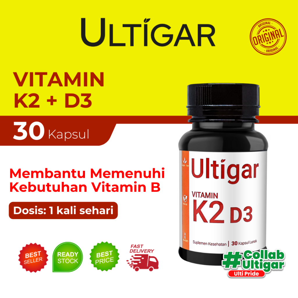 Ultigar Vitamin K2 + D3 - K2 120 mcg D3 400 IU - Botol isi 30 Kapsul Lunak - Suplemen Kesehatan
