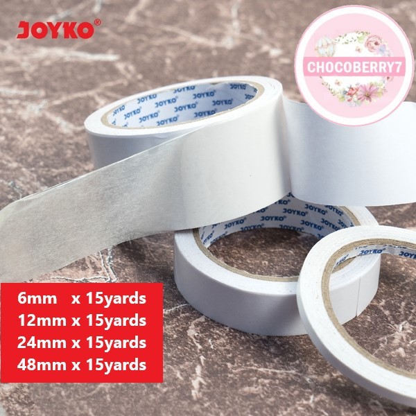 

Double Sided Tape Perekat 2 Sisi Joyko 15 yard Ukuran 6mm 12mm 24mm 48mm Panjang 15 Yard