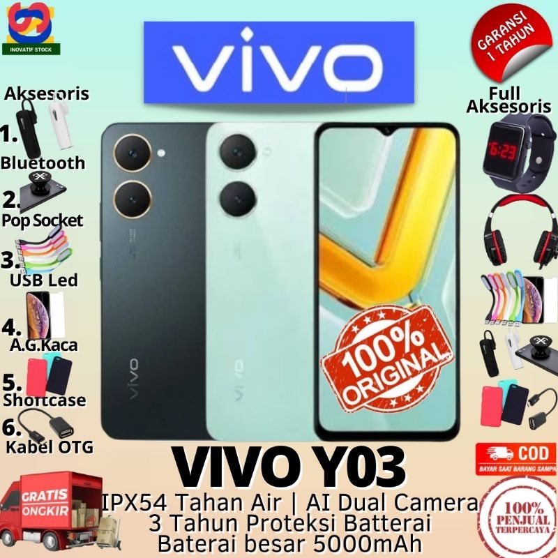 HP BARU VIVO Y03 | Y02t 4/64GB - 4/128GB Ram Upto 8GB GARANSI RESMI 100% ORIGINAL
