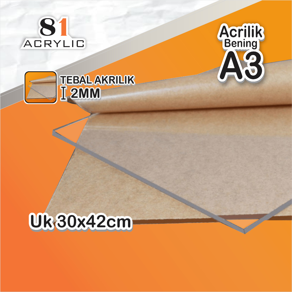 

AKRILIK lembaran 2mm A3 / Akrilik bening / Astari / Acrylic