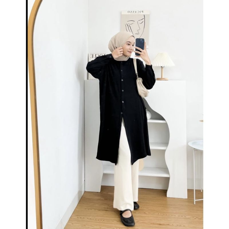 kayana tunik dewasa / tunik kemeja blues / tunik wanita crincle airflow