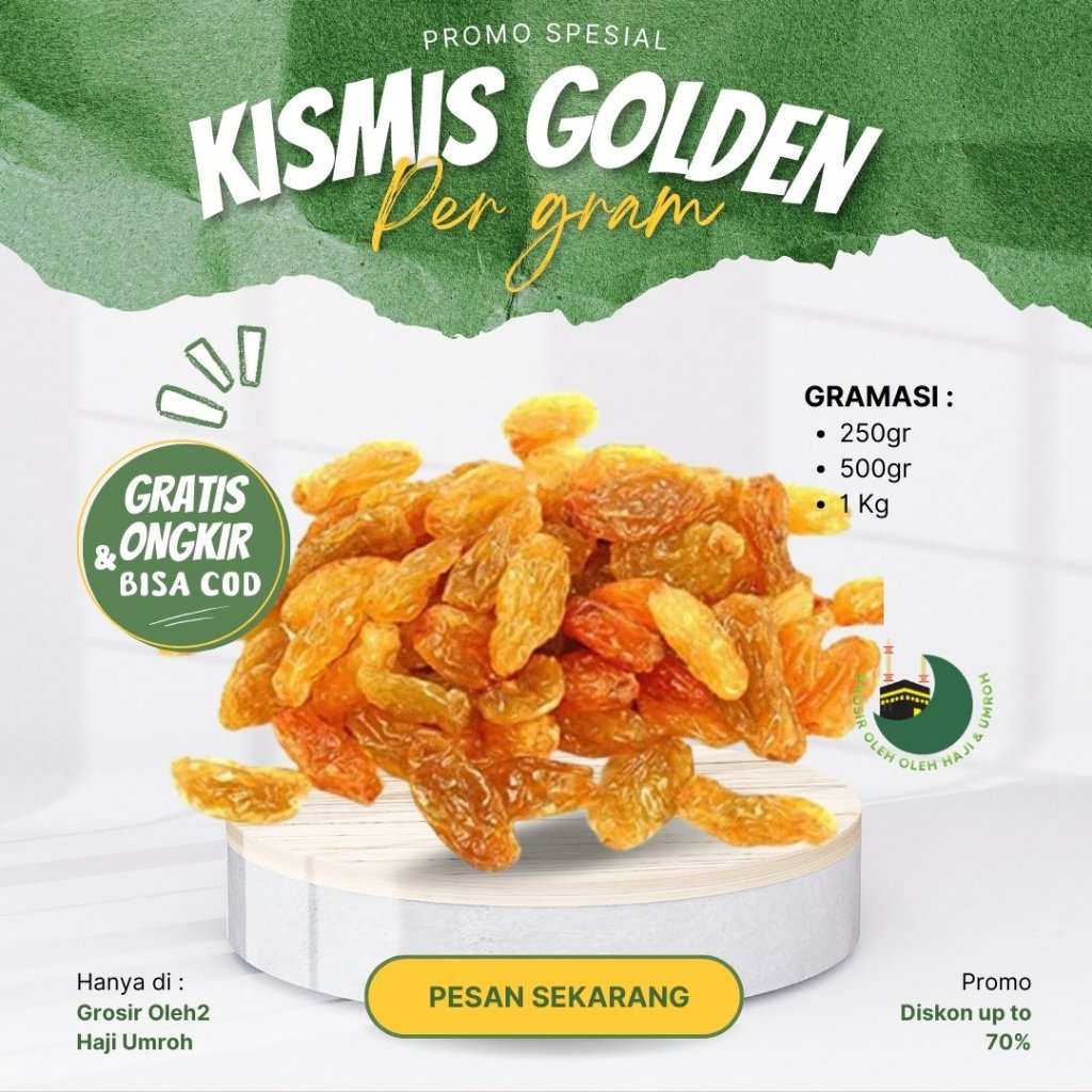 

Kismis Asam Manis Golden Raisin Enak & Fresh Cocok Untuk Oleh-oleh Haji Umroh Camilan Sehat