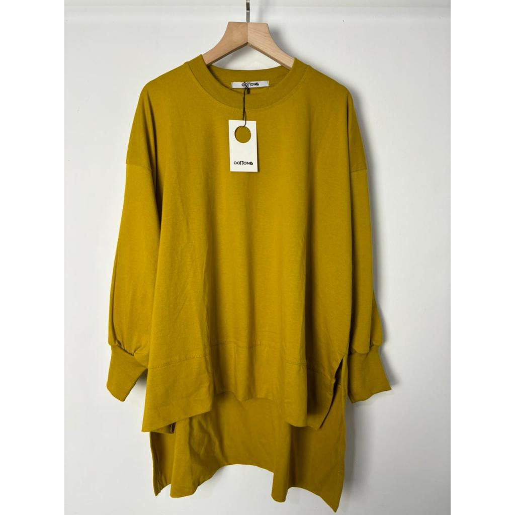 Cotton Kaos Tunik Wanita Oversize Ld 130 Lengan Panjang Atasan Jumbo Ld 130 Lengan Panjang Polos