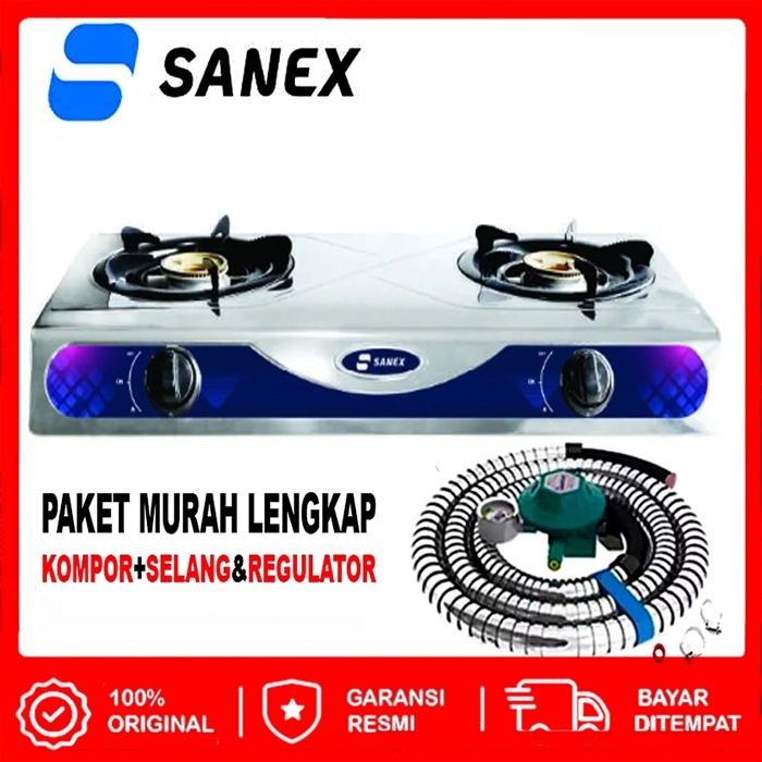 KOMPOR GAS SANEX 2 TUNGKU STAINLESS MURAH PAKET SELANG REGULATOR MURAH PROMO