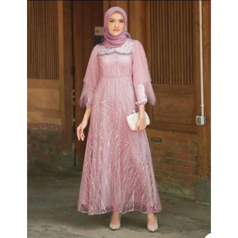 READY-ASF-Gamis Wanita Premium Aghnia Baju Pesta Lebaran Syari Kondangan Lamaran Dress