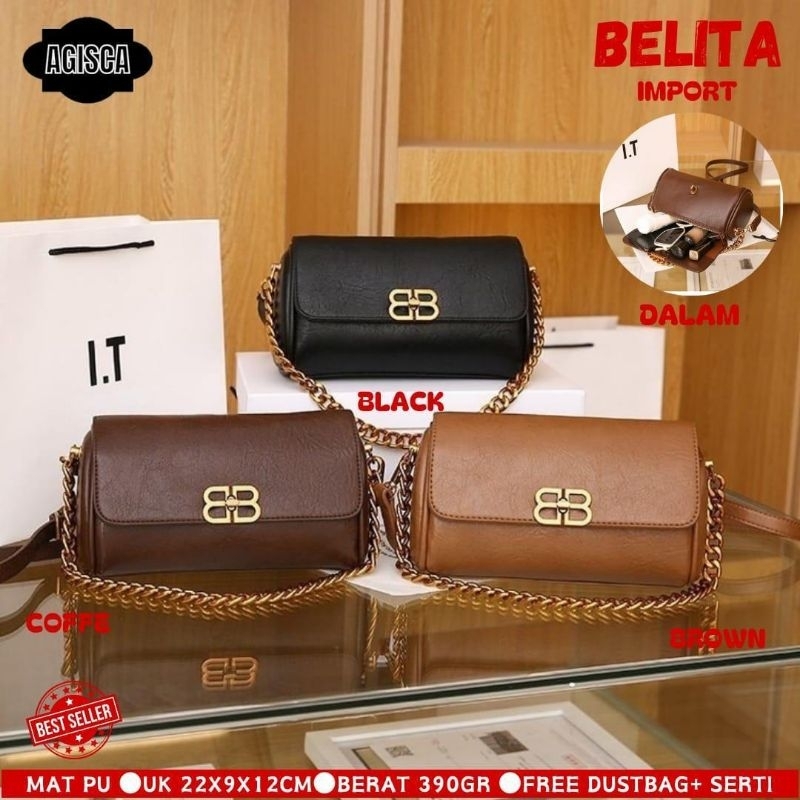 TAS BAHU TAS SELEMPANG IMPORT WANITA BAHAN SINTESIS BELITA TALI PENDEK RANTAI DAN TALI PANJANG FREE 