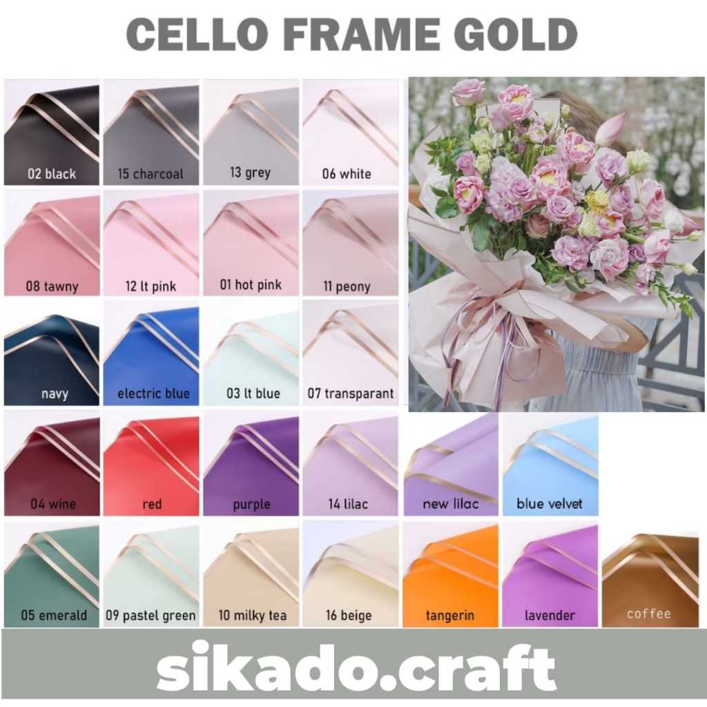 

Kertas Buket Cellophane Frame Gold Flower Wrapping