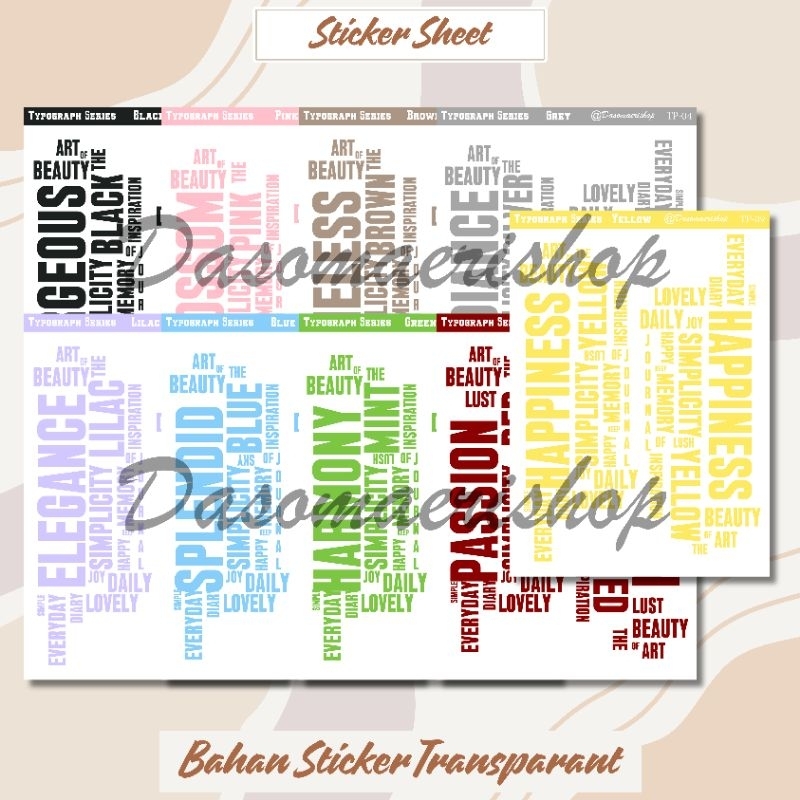 

Sticker Sheet : Stiker Tipografi Aesthetic – Typograph Series Sticker Dekorasi untuk Journaling Scrapbook Handmade By Dasomaerishop