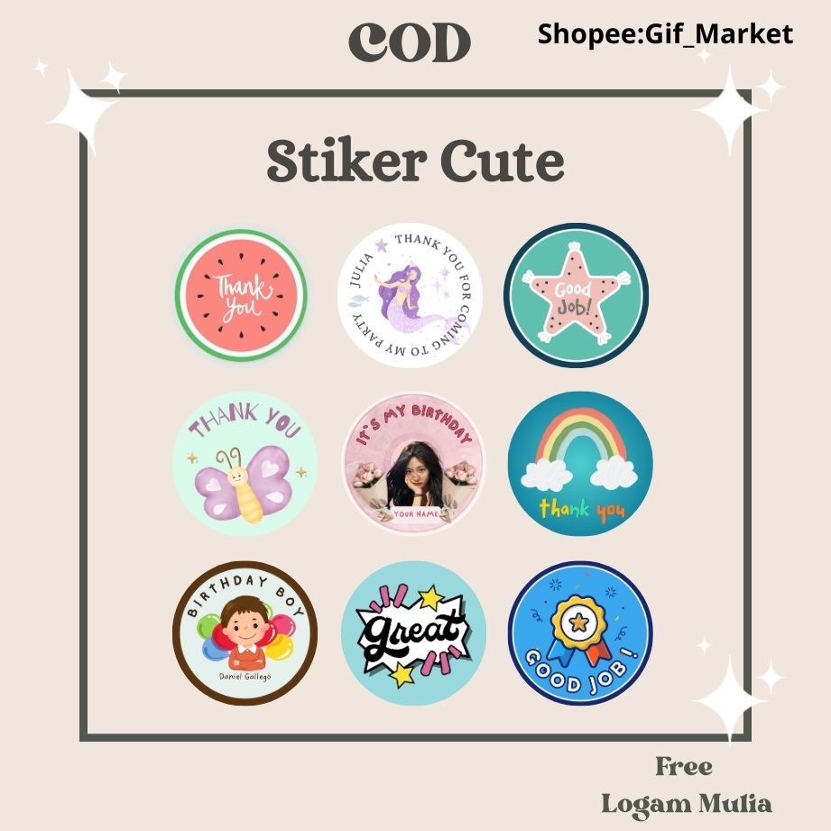 

Sticker bulat | Cod | Free Ongkir | Custom | lucu | minuman | makanan | unik | Thank you | toples|tempat kue|snack
