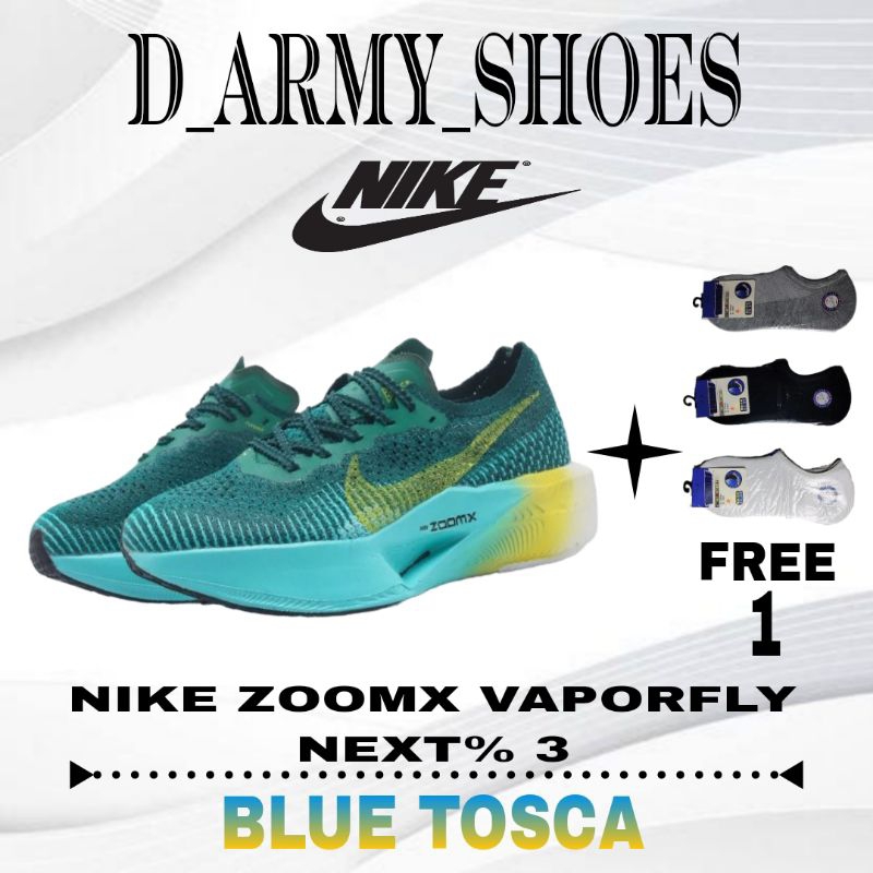 Sepatu Olahraga Running Pria Nike Zoomx Vaporfly Next ℅3 Green Tosca Free Kaos Kaki