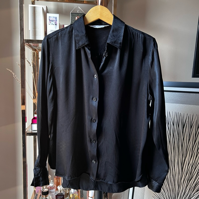 Zara Heavy Satin Silk Black preloved