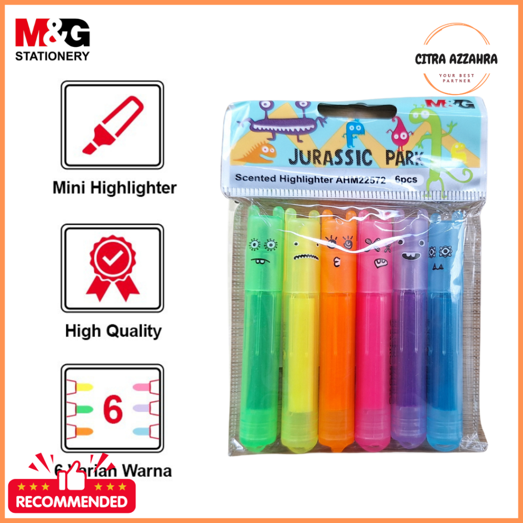 

M&G Jurassic Park Mini Highlighter Buku Harum Mix 6 Warna AHM222572 JURASICPARK