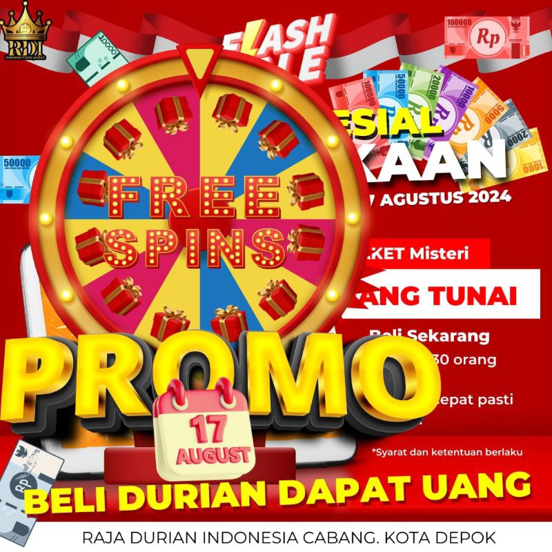 

SUPER PROMO DURIAN KUPAS 17 AGUSTUS FREE 1 X SPIN BERHADIAH SPECIAL by RDI