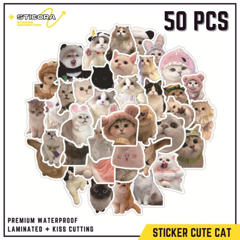 

[56 Pcs] Stiker Pack Cute Cat WhatsApp Vinyl Waterproof Laminated Dekorasi Laptop Handphone Thumblr