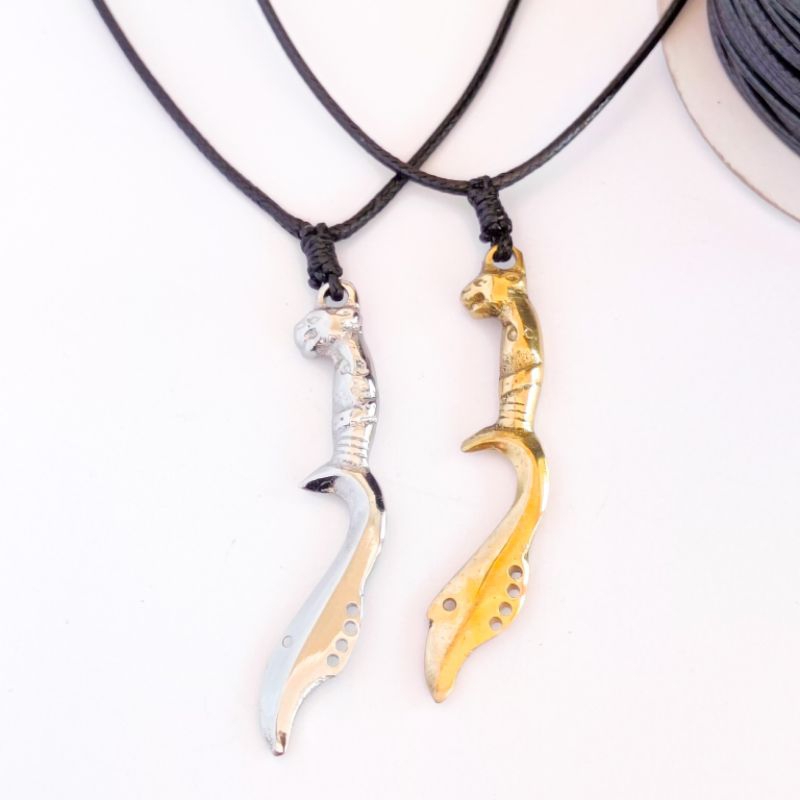 KALUNG KUJANG KUNINGAN ( BAYAR DI TEMPAT ), Kalung Kujang logam kuningan, kalung tali hitam, kalung 