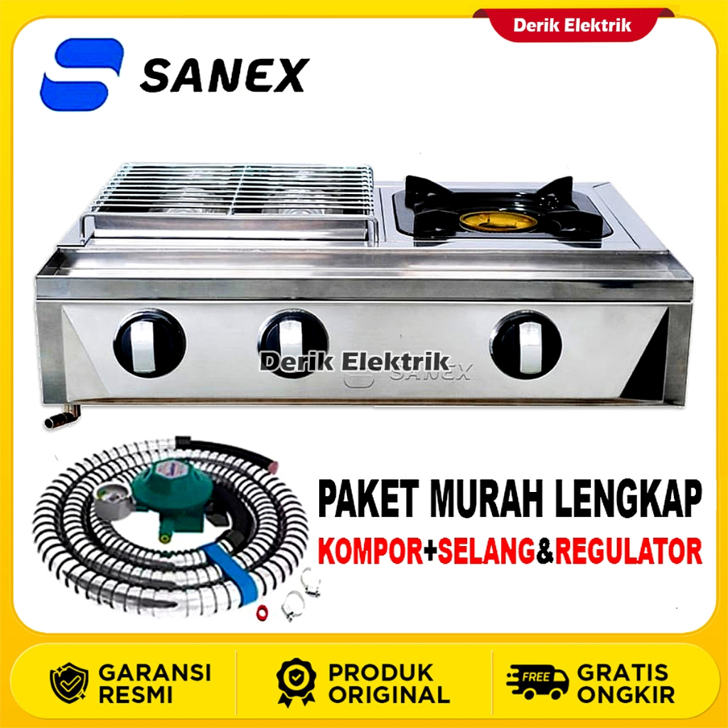 SANEX KOMPOR GAS 3 TUNGKU 2 IN 1 + PANGGANGAN SN-KKP128