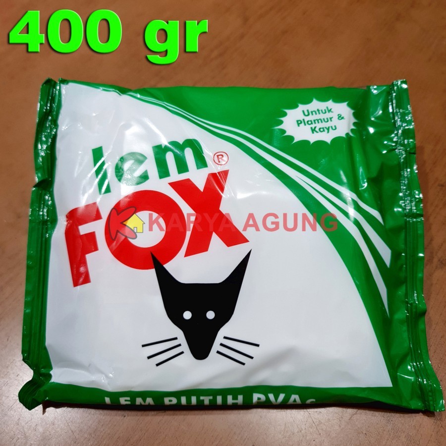 

Lem FOX Putih (HIJAU) PVAc 400 gram untuk Plamur Plamir Kayu Tripleks Kertas 400gr 400g