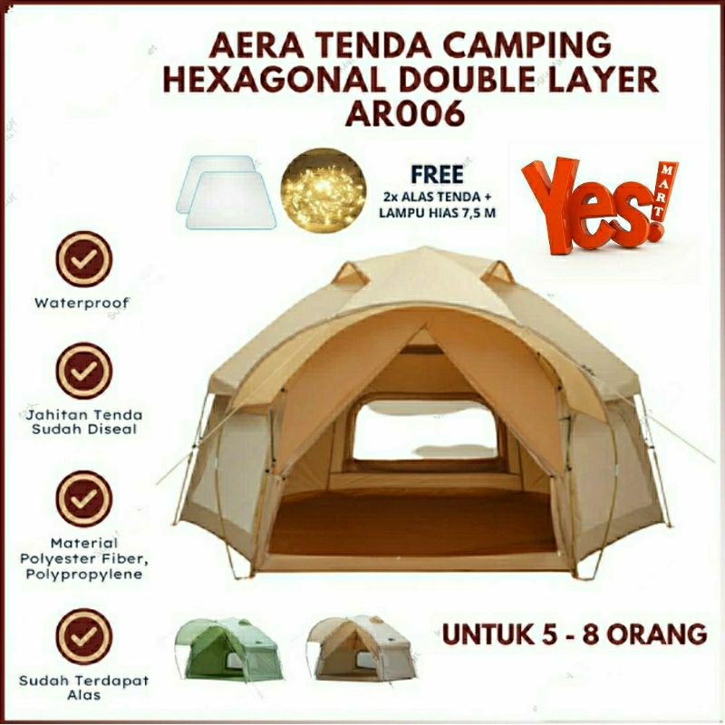 Tenda Camping Hexagonal Otomatis Double Layer Untuk 5-8 orang