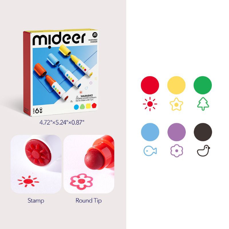 

Mideer 2 in 1 washable round tip marker and stamp 6 PC spidol dan stempel anak