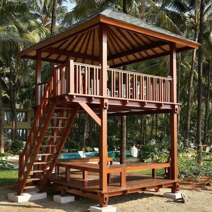 Gazebo Taman Kayu Jati Model Tingkat Desain Minimalis Bangku | Desain Model Terbaru Rumah Kayu