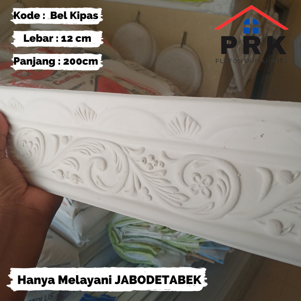 Lis List Gypsum Gipsum Motif Kangkung kipas lebar 12cm Plafon ornament dekoratif untuk Interior Plaf