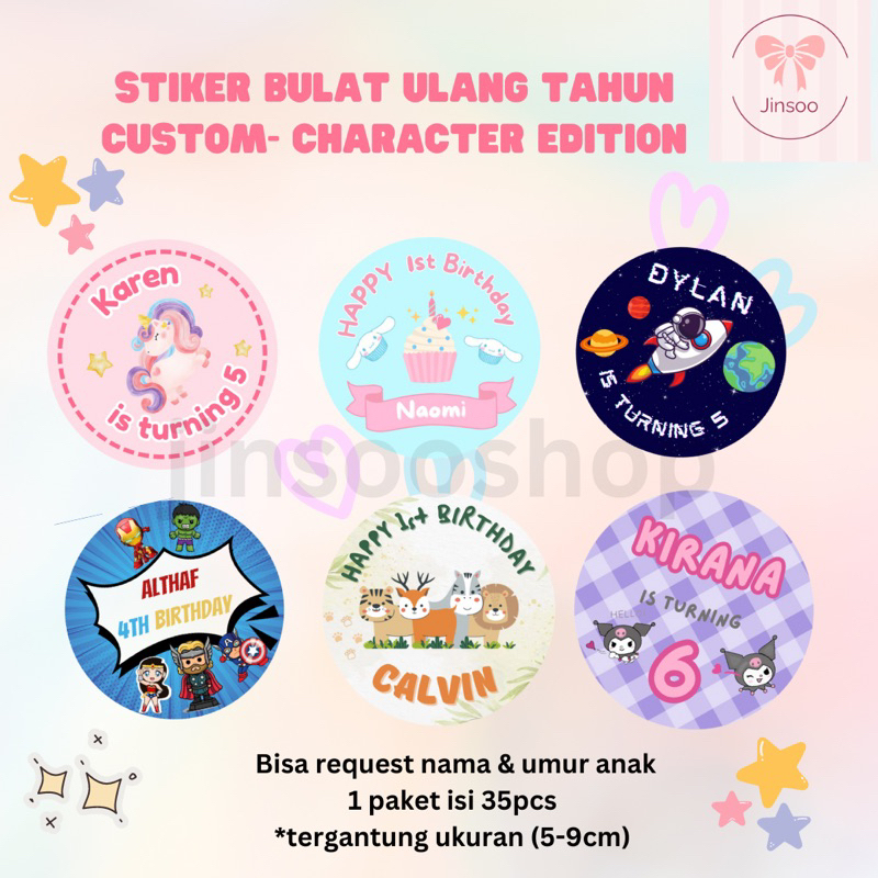 

Stiker Bulat Ulang Tahun Custom - Character Edition- Stiker Hampers Birthday Anak FREE DESIGN