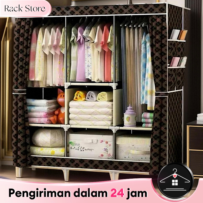Lemari Pakaian Kain Lemari baju gantung portable 26MM Pipa Baja Dan Ritsleting