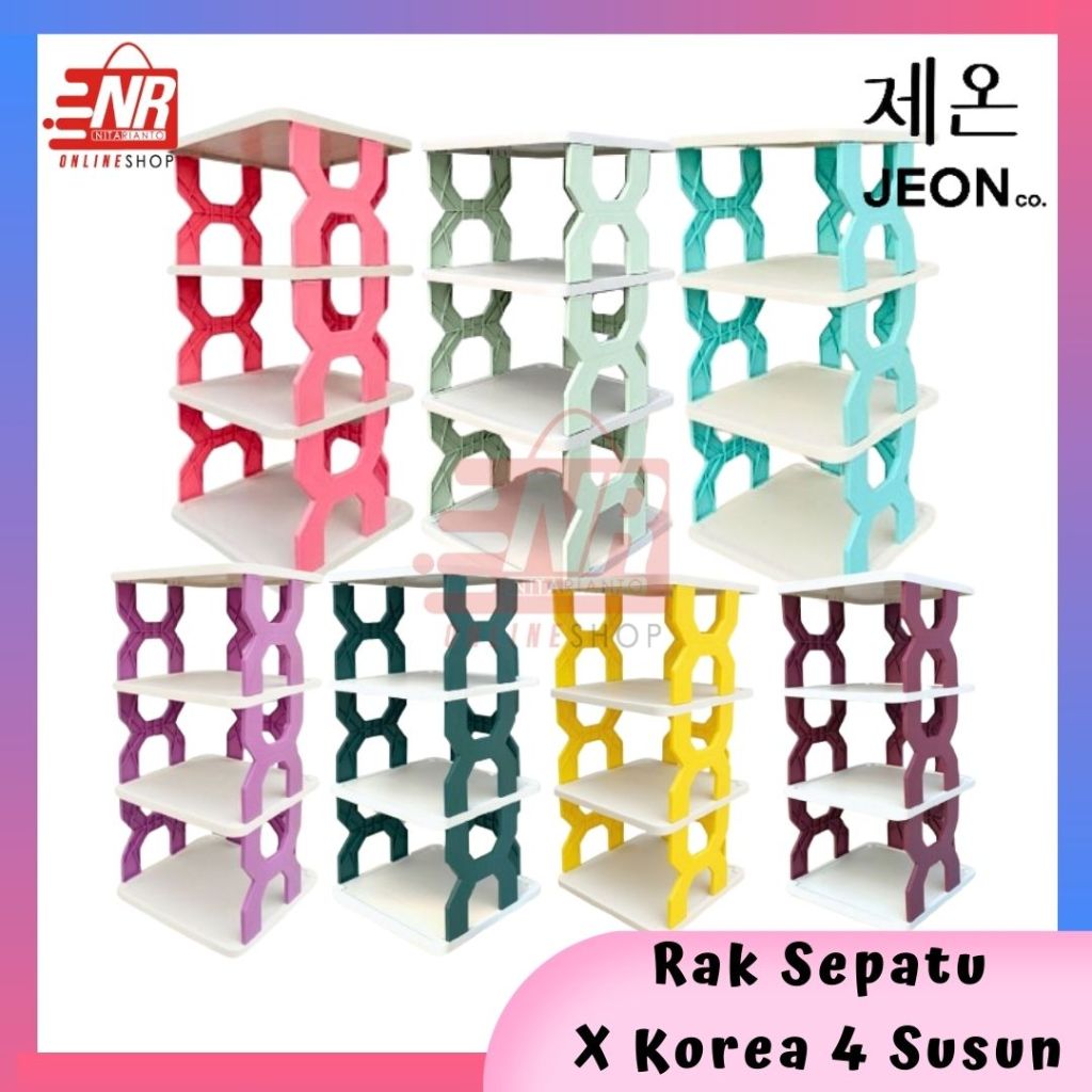 Rak Sepatu X 4 Susun Jeon Plastik Korea - Rak Sepatu Rak Sandal Silang - Rak Plastik 4 Susun Serbagu