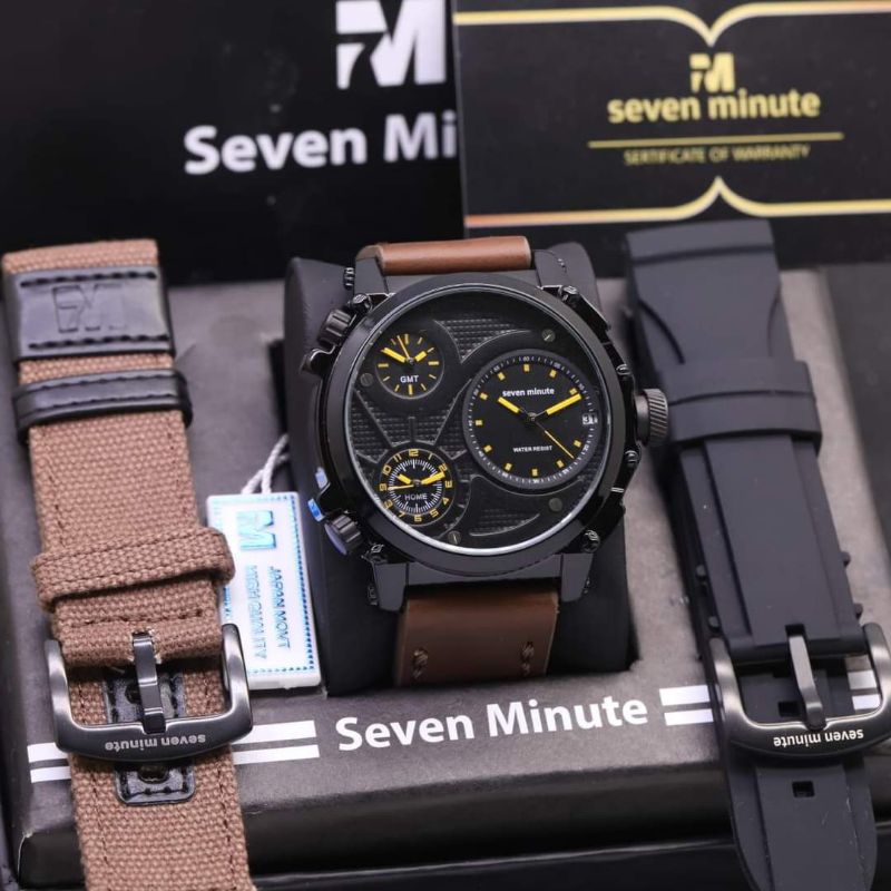 Jam Tangan Pria Lagi Viral Seven Minute Original Kulit  Free Box Tanggal Aktif