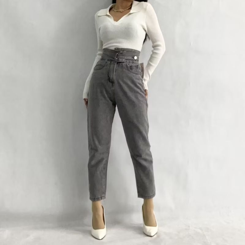 Kulot Jeans Wanita High Waist Boyfriend Abu HW Jeans Wanita High Waist Abu Celana Jeans Wanita Silan