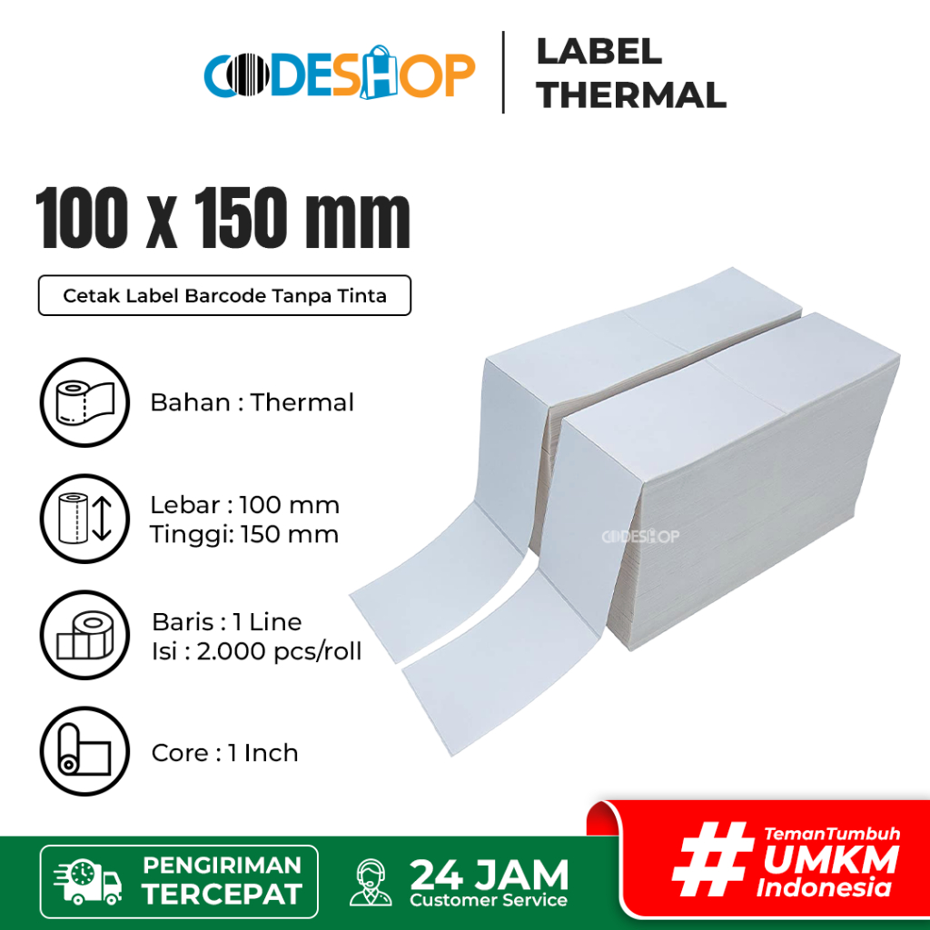 

Codeshop Stiker Label Resi 100 x 150 mm Thermal 1 line isi 2000 Pcs