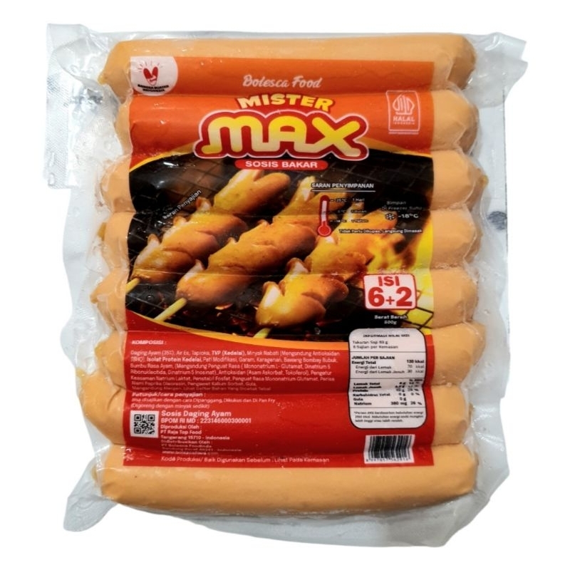 

Mister Max Sosis Bakar Ayam Jumbo 500g isi 8 pcs