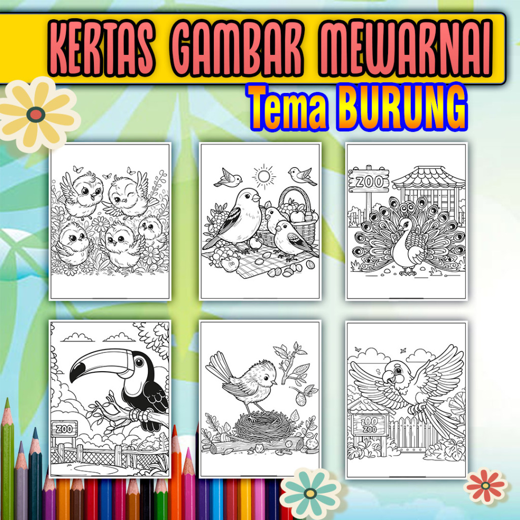 

Kertas Mewarnai Anak paud, sd, smp, sma maupun dewasa kertas tebal ukuran A4 tema HEWAN BURUNG