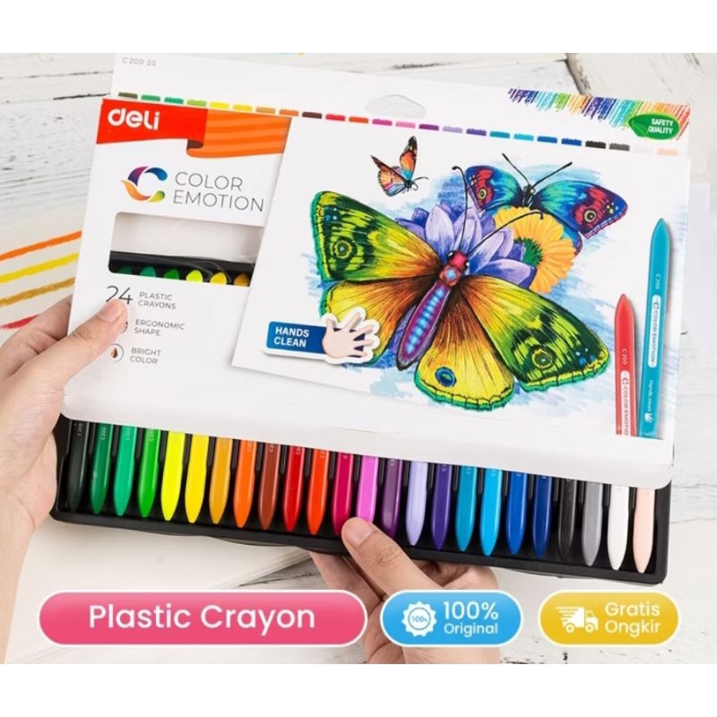 

Deli Plastic Crayon / Krayon Plastik 12/18/24 Warna Triangular Non-Toxic