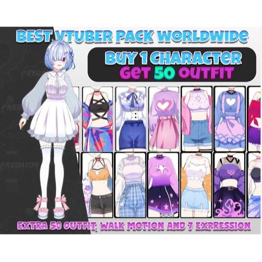Ekspresikan Kreativitas Anda dengan Vtuber Live2D & 50 Outfit, Walk Motion Vtuber, Komisi Live2D, De