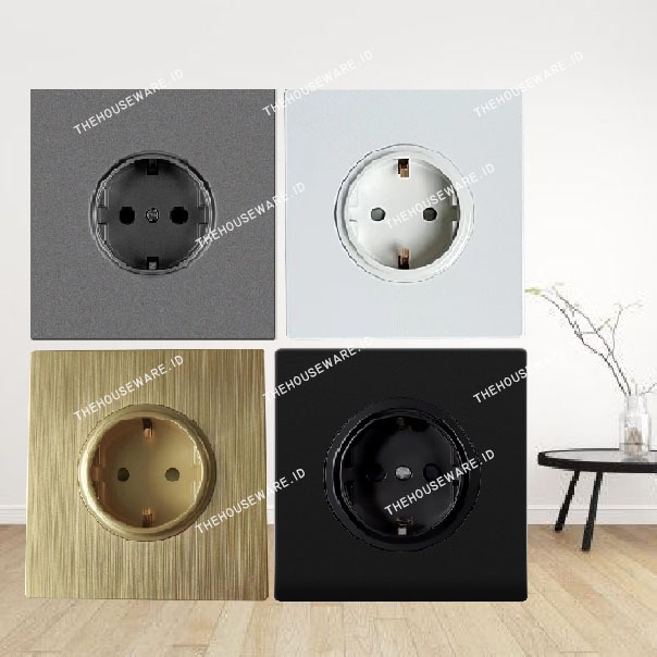 Stop Kontak Tanam Dinding/ Stop Kontak 2 lubang/ Emas, Abu, Putih, Hitam Doff