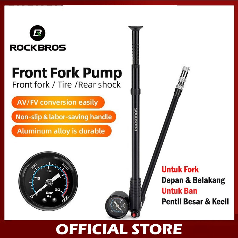 Rockbros PF1 Pompa Fork Angin Sepeda Air Shock 300 PSI Alloy Hitam